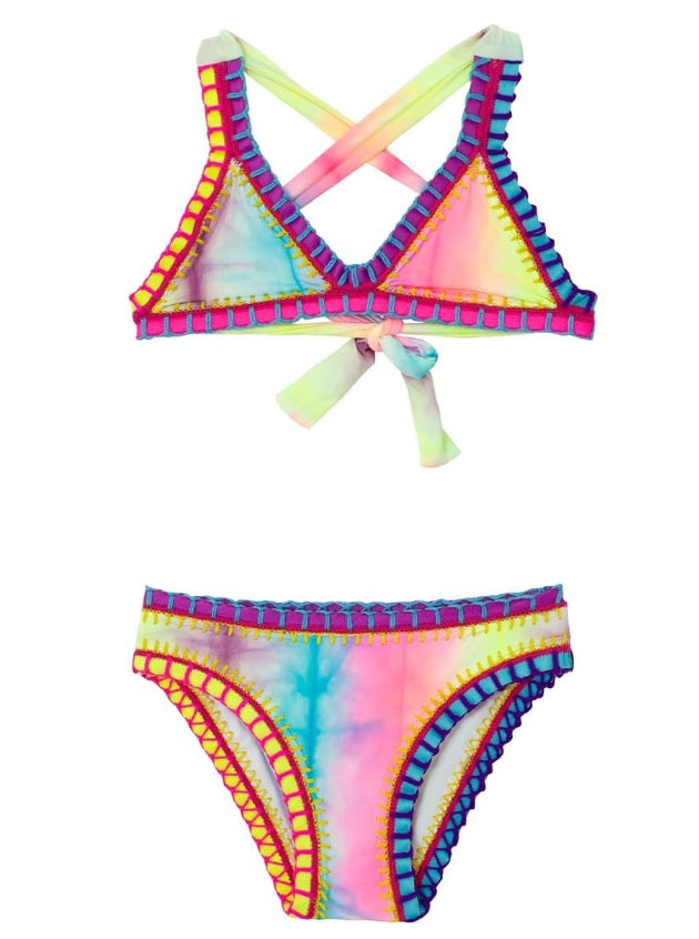 PQ Kids Tie Dye Rainbow Embroidered Bikini
