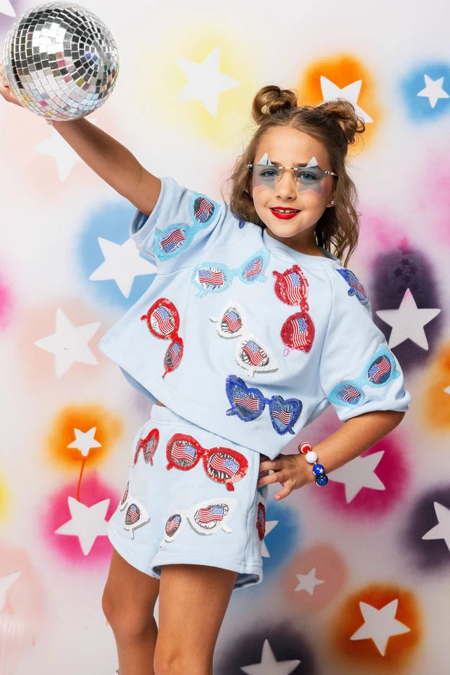 Queen Of Sparkles 2pc Born On The 4th Of July Sunglass Print Short Set - Everything But The PrincessQueen Of Sparkles