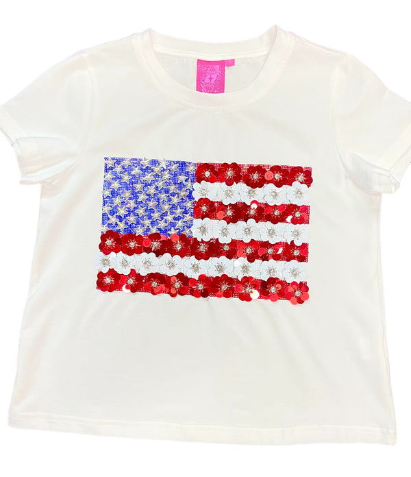 Queen of Sparkles White USA Stripe Patch Stars Tee