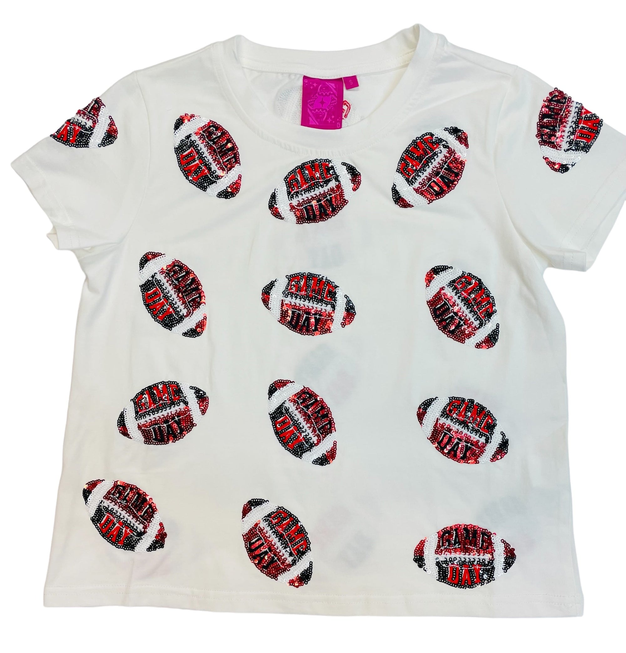 Queen Of Sparkles Kids Football Sequin Tee - Red & Black - Everything But The PrincessQueen Of Sparkles
