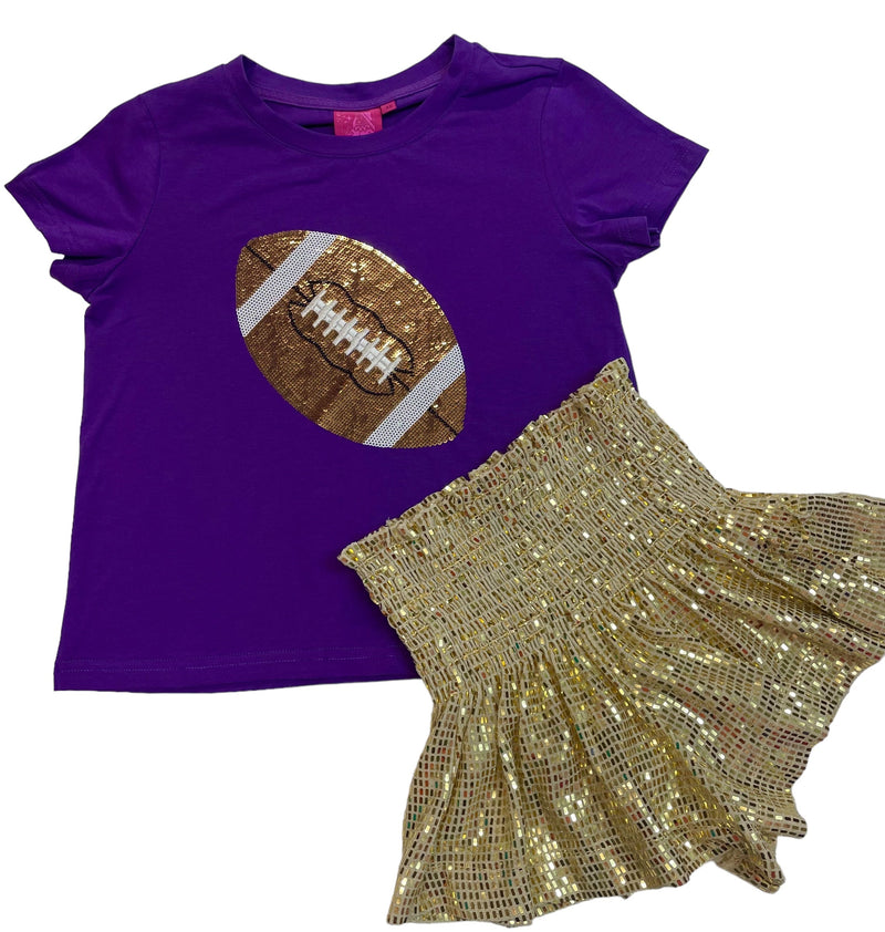 Queen Of Sparkles Kids Game Day Football Tee- Purple/Gold - Everything ...