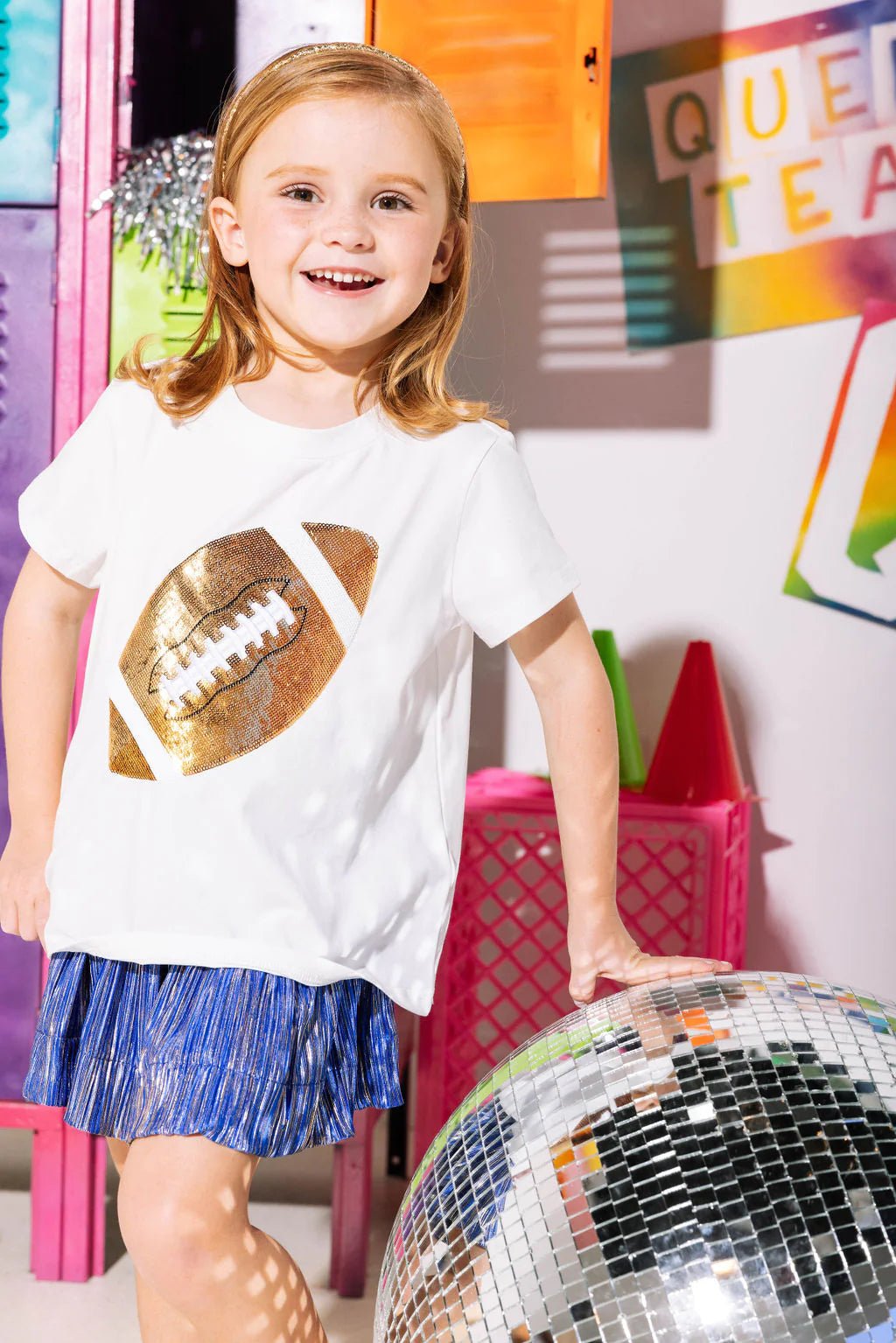 Queen Of Sparkles Kids Game Day Football Tee - White/Gold - Everything But The PrincessQueen Of Sparkles