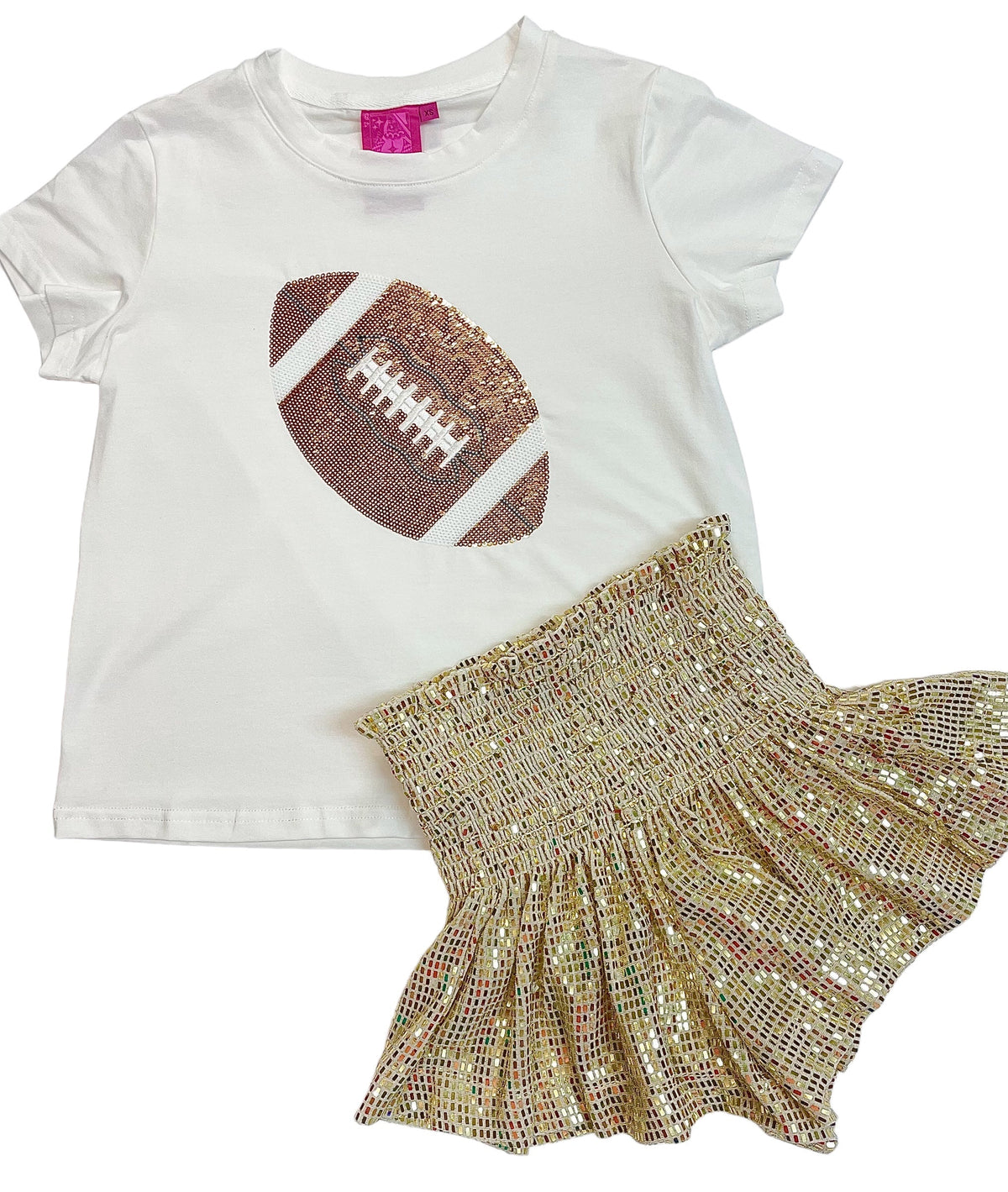 Queen Of Sparkles Kids Game Day Football Tee - White/Gold - Everything But The PrincessQueen Of Sparkles