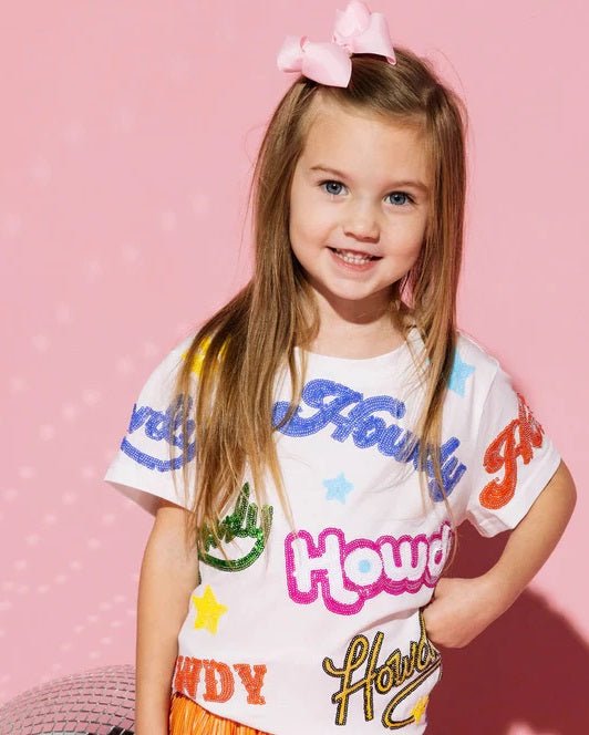 Queen Of Sparkles Kids Multi Howdy Sequin Tee - Everything But The PrincessQueen Of Sparkles