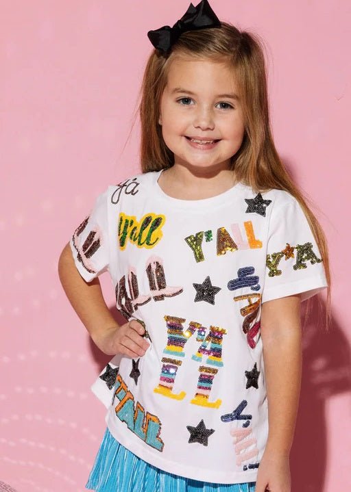 Queen Of Sparkles Kids Multi Y'All Sequin Tee - Everything But The PrincessQueen Of Sparkles