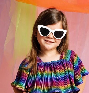 Queen Of Sparkles Kids Pleated Flutter Top- Blue Rainbow - Everything But The PrincessQueen Of Sparkles