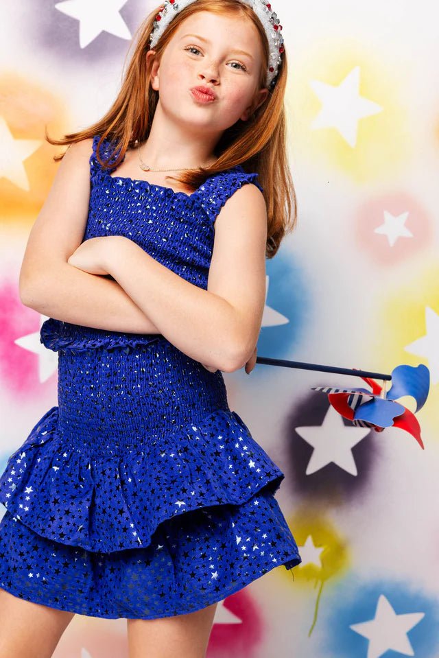 Queen Of Sparkles Kids Royal Blue Star Smocked Tank Kids XS-6 Queen Of Sparkles Kids Royal Blue Star Smocked Tank Kids XS-6