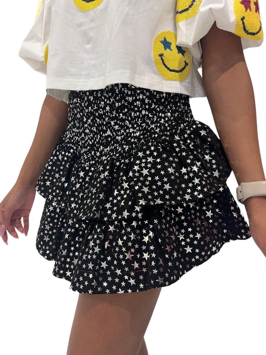 Queen Of Sparkles Kids Smocked Skort- Black &amp; Silver Star - Everything But The PrincessQueen Of Sparkles