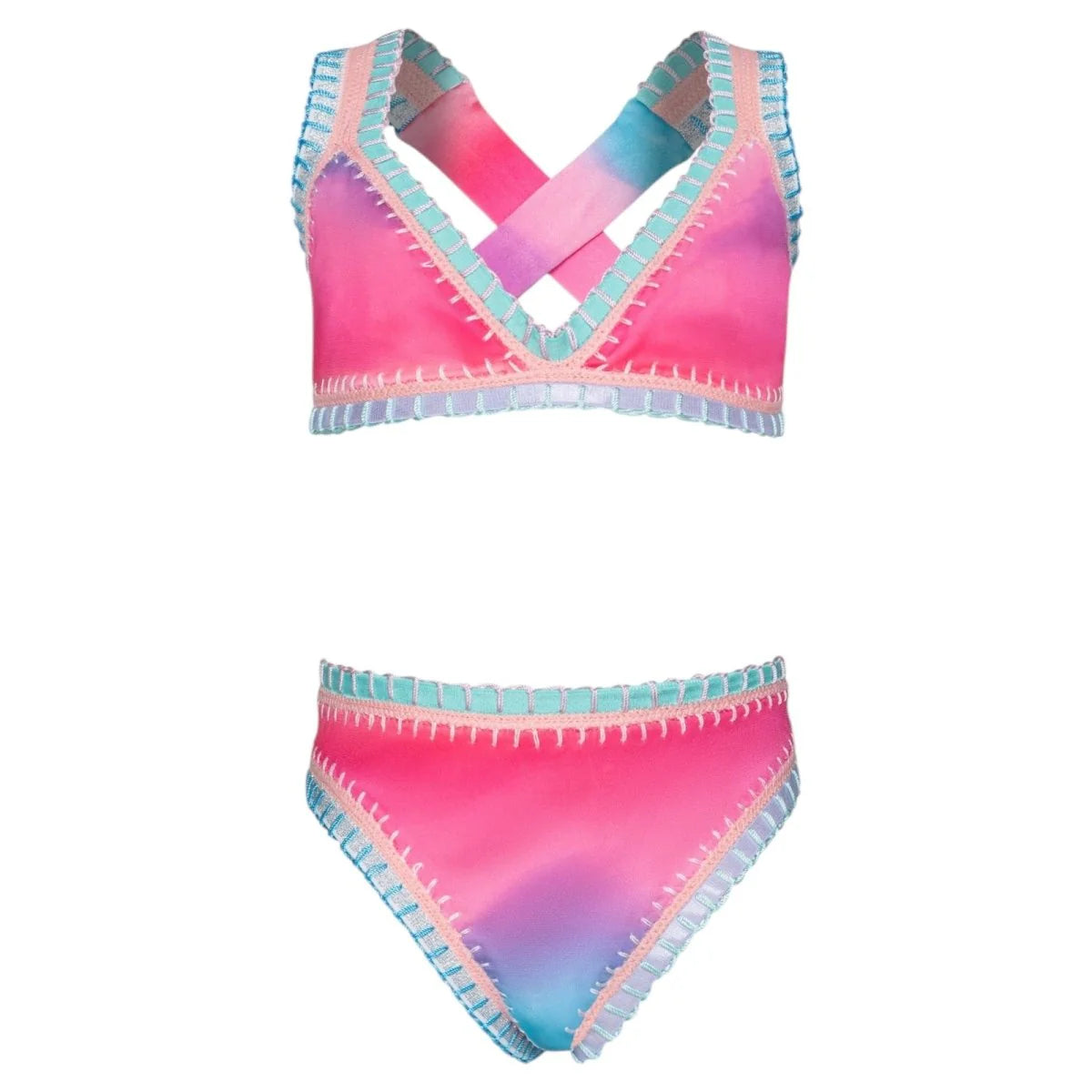 Bikini con bordado de arcoíris turquesa para niños de PQ