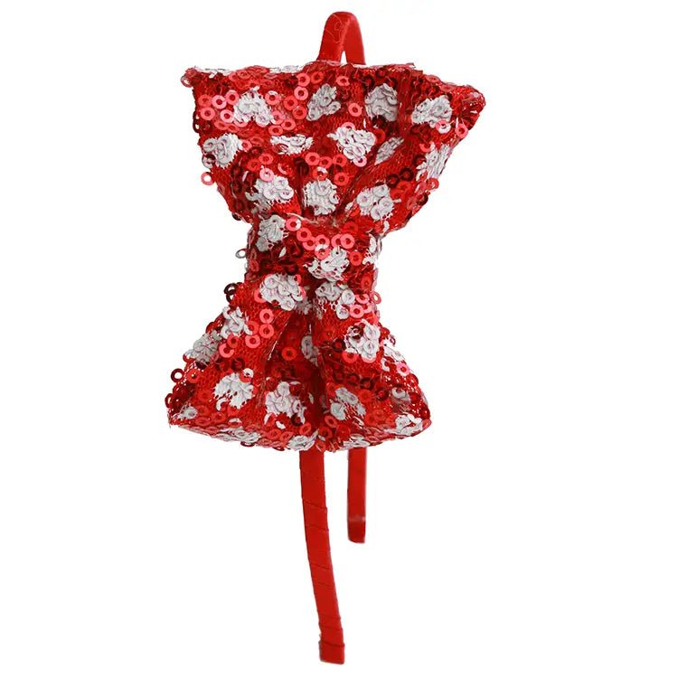 Sequin Heart Bow Headband.- Red - Everything But The PrincessSparkle Sisters
