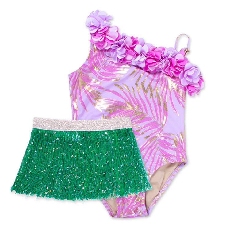 Shade Critters Hula Girl One Shoulder With Fringe Skirt- Metallic Palm - Everything But The PrincessShade Critters