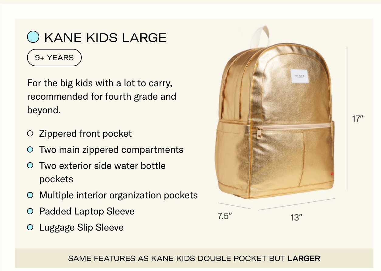 State Bags Kane Kids Double Pocket 16" Backpack - Metallic Gold * Preorder* - Everything But The PrincessState Bags