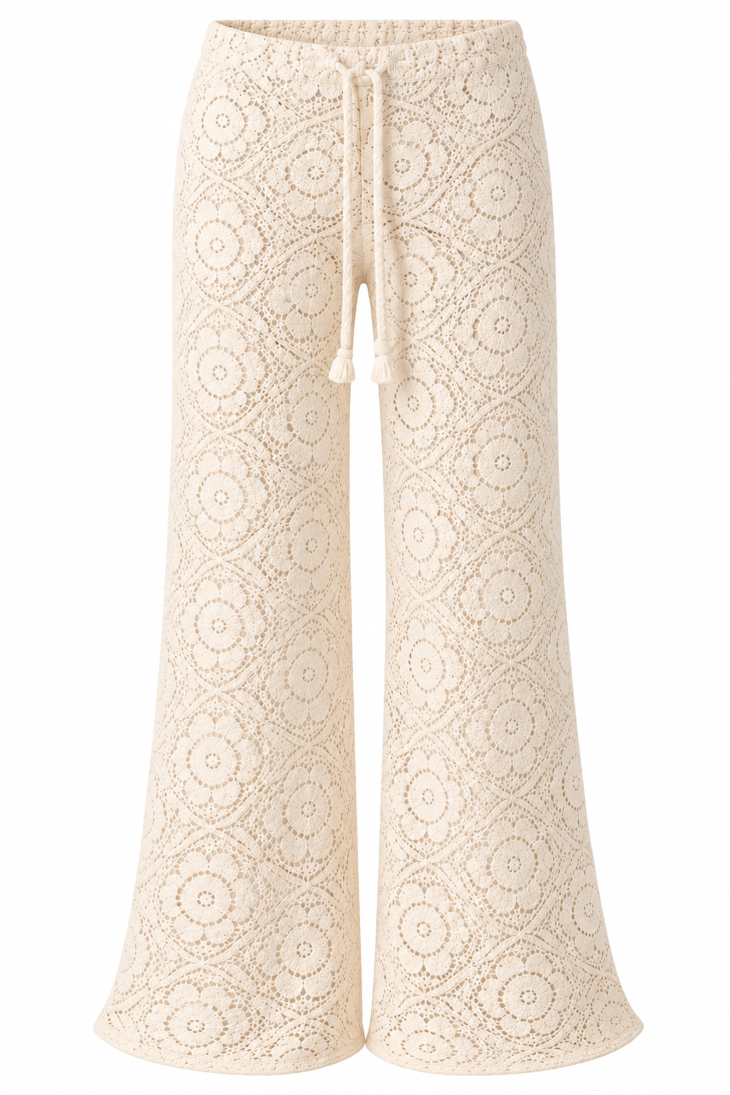 KatieJ NYC Percy Pant ivory crochet wide leg tween girls resort pants product front on white