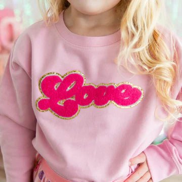 Sweet Wink Love Script Patch Valentine&#39;s Day Sweatshirt - Pink - Everything But The PrincessSweet Wink