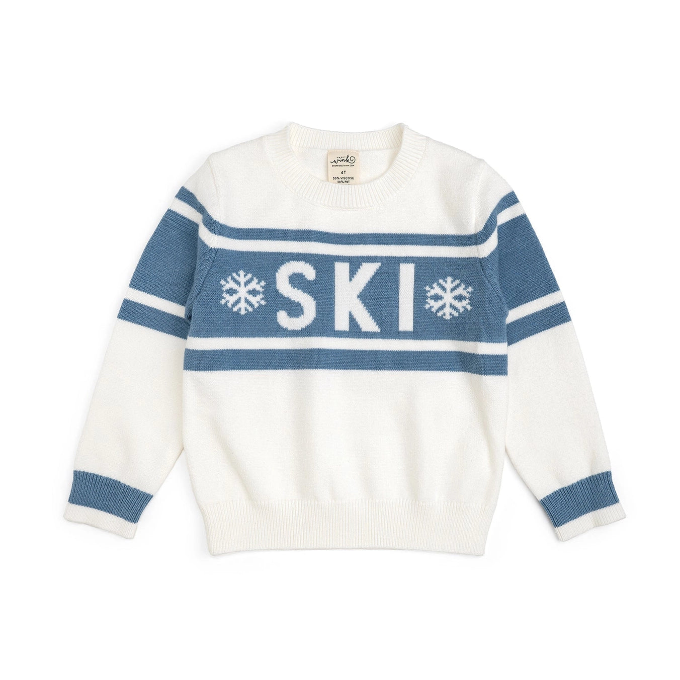 Sweet Wink Ski Intarsia Sweater in cream with frost blue accents