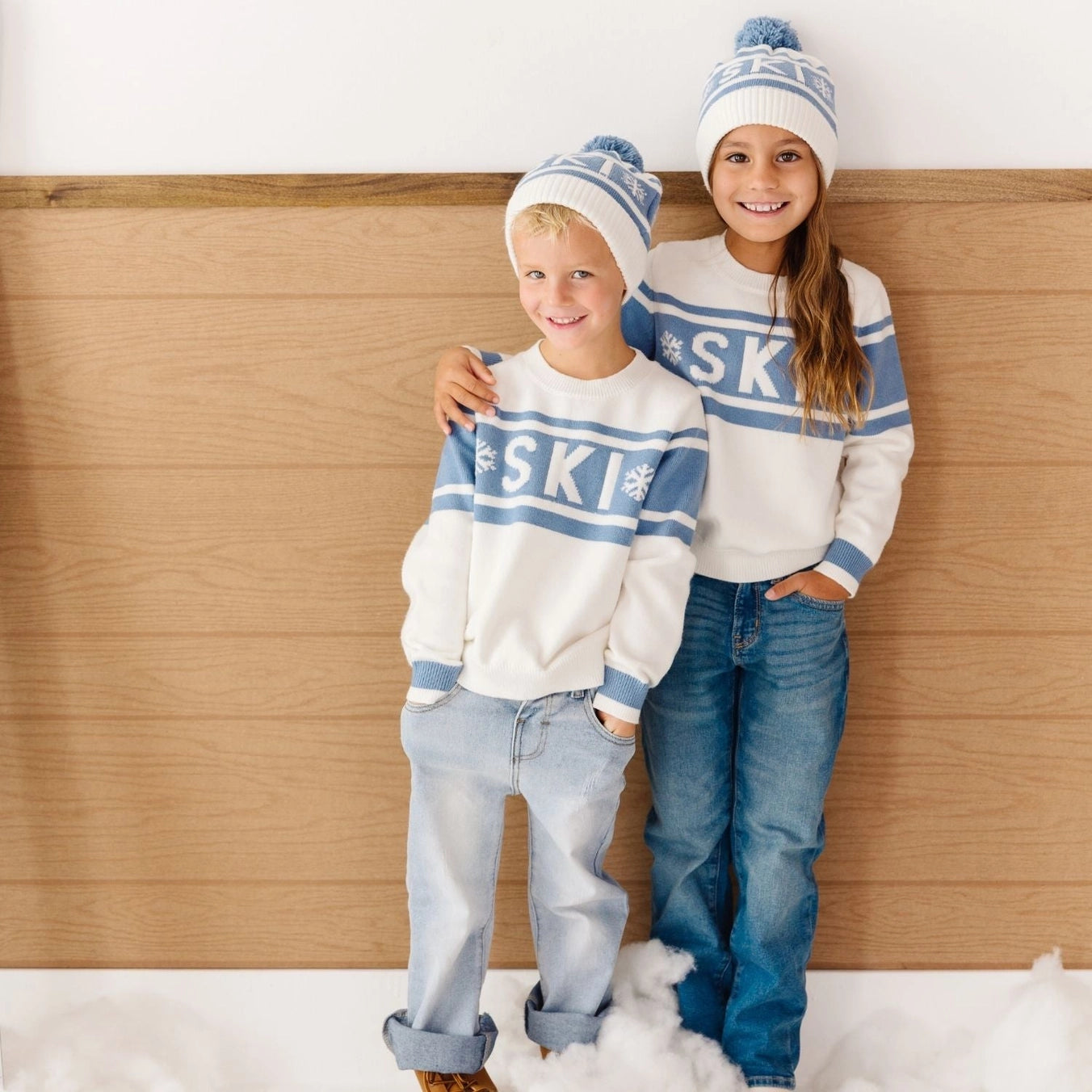 Sweet Wink Ski Intarsia Sweater and matching hat on children