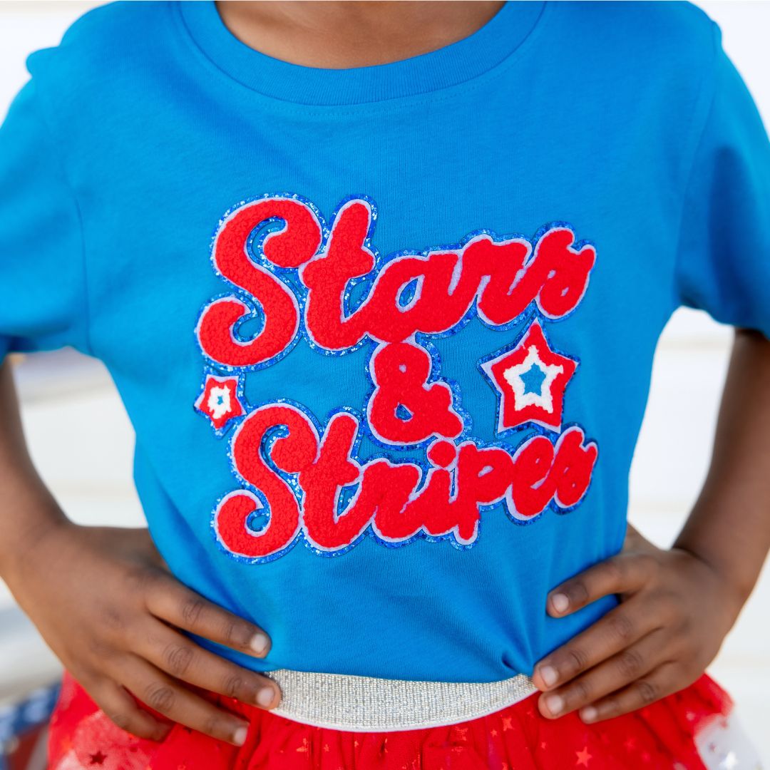 Sweet Wink Stars &amp; Stripes Patch Tee- Blue - Everything But The PrincessSweet Wink