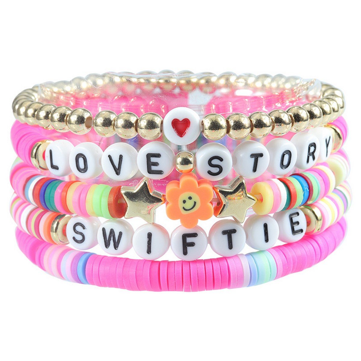 Swifty 5pc Bracelet Set - Hot Pink Love Story - Everything But The PrincessFaire
