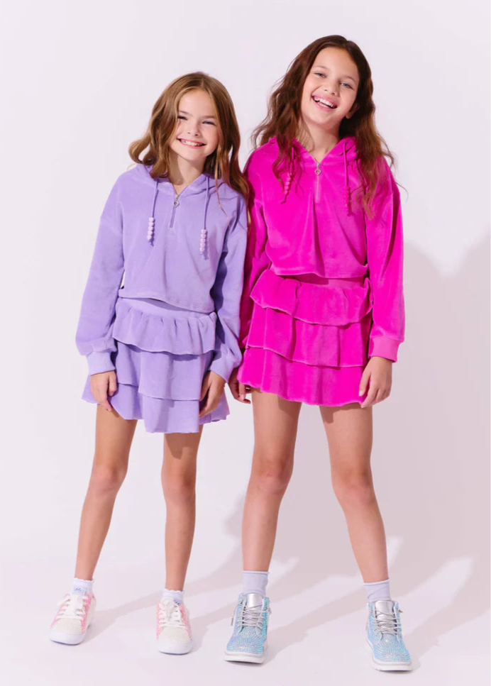 Lola And The Boys 2pc Hot Pink Velour Skirt Set With Heart Charms