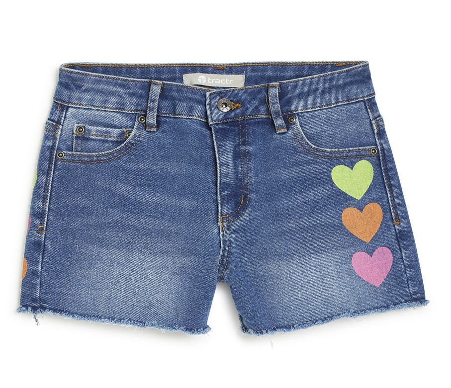 Tractr Indigo Colorful Heart Denim Shorts * Sizes 4-12 *
