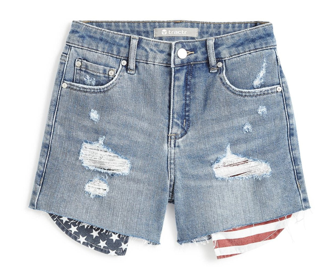 Tractr Jeans Americana Exposed Pocket Destructed Short High Rise Stretch Denim - Everything But The PrincessTractr