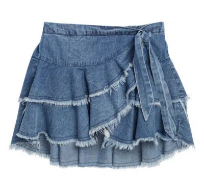 Tractr Ruffle Tiered Skort * Built In Shorts *- Denim