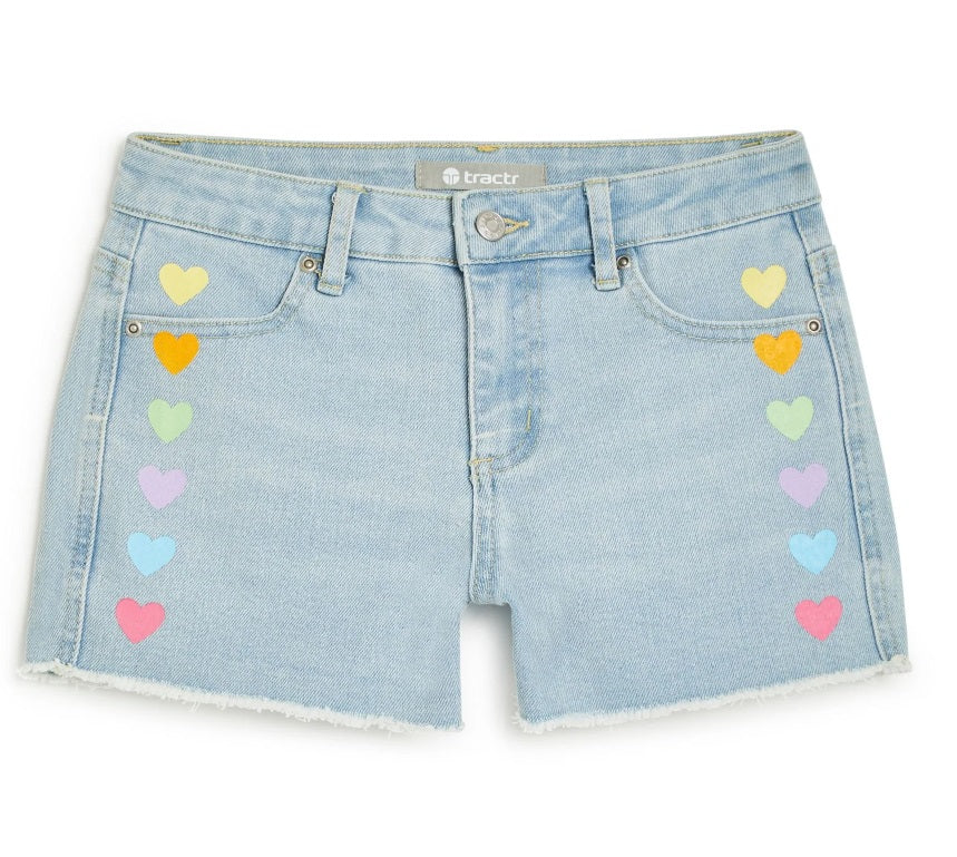 Tractr Indigo Colorful Heart Light Denim Shorts