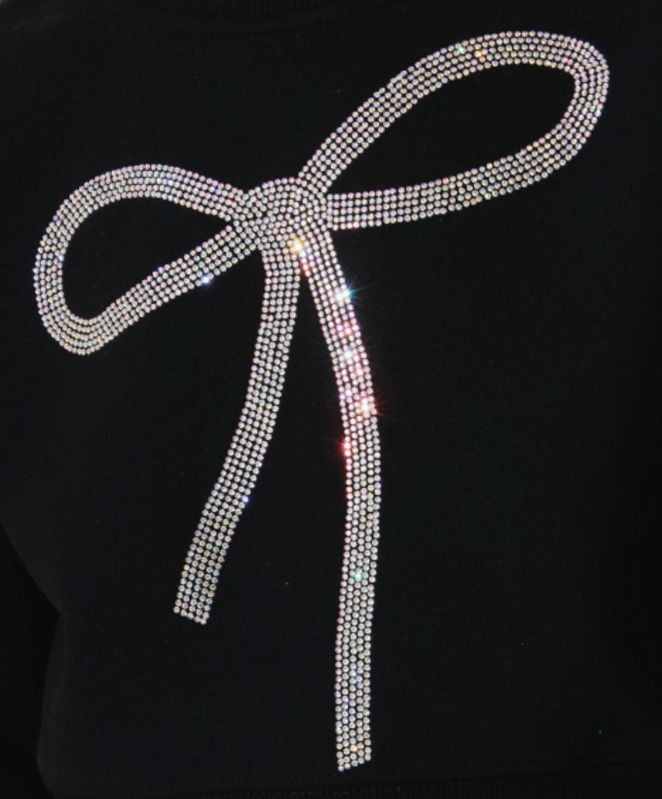 Girls rhinestone bow sweatshirt for school and party outfits