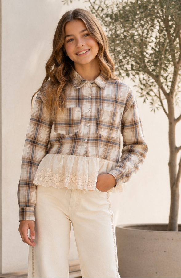 KatieJ NYC Bree Plaid Peplum Top