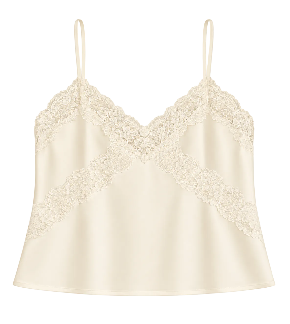 tween satin cami in ivory on a white background