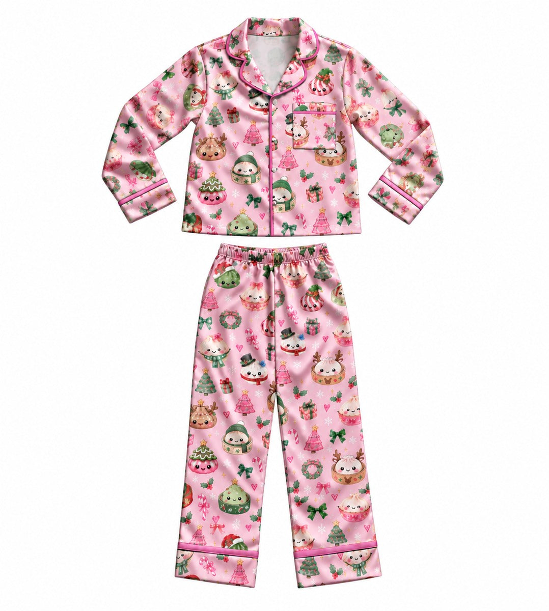 Tweenstyle Holiday Dumpling Print 2pc Satin Lounge Set