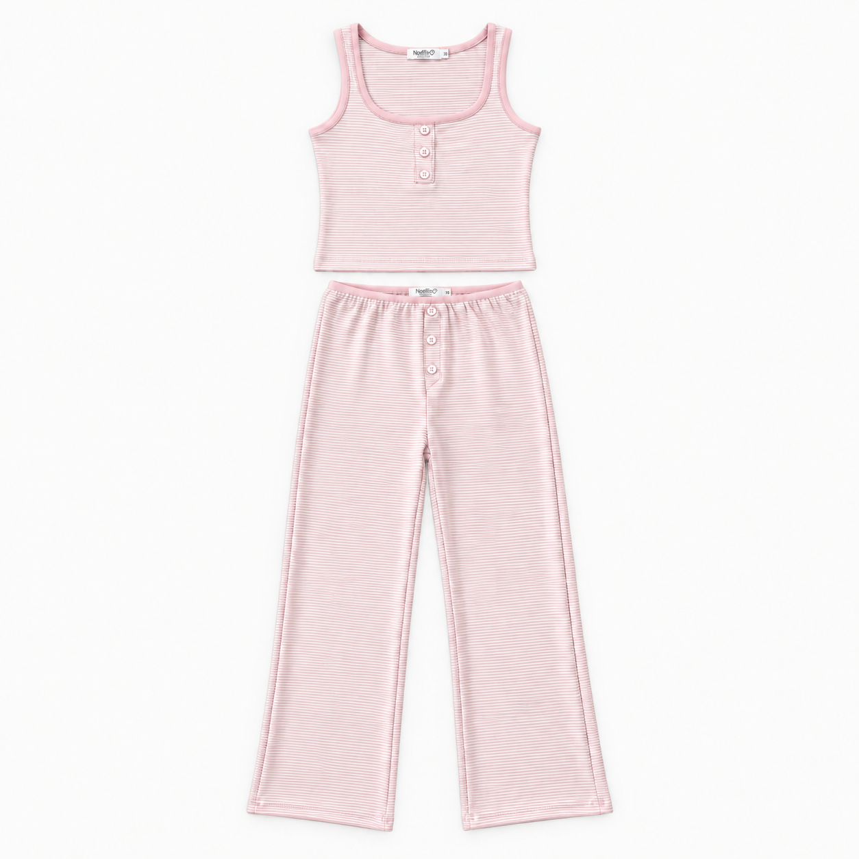 Tweenstyle pink pinstripe 2-piece tween lounge set with tank top and wide-leg pants