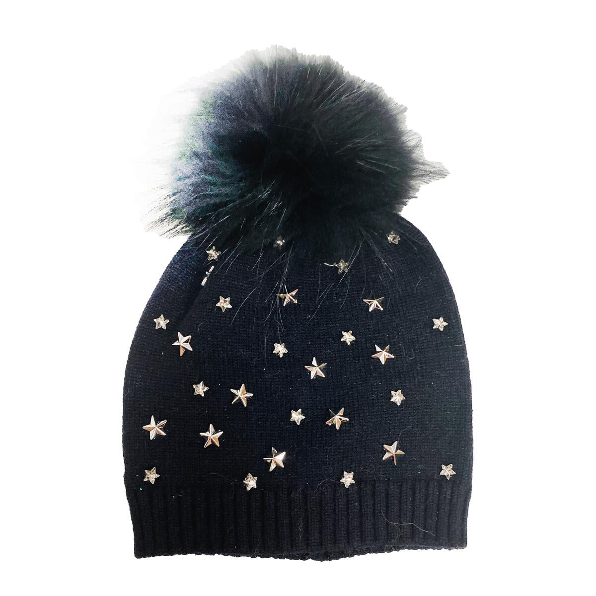 Bari Lynn Black Star Studded Hat