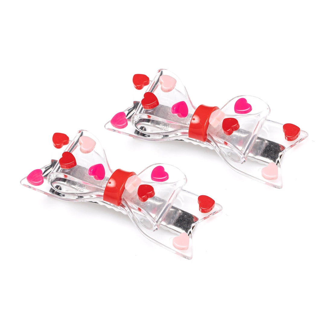 Lilies &amp; Roses NY Fat Bow Red/Pink Heart Alligator Clips- Set of 2