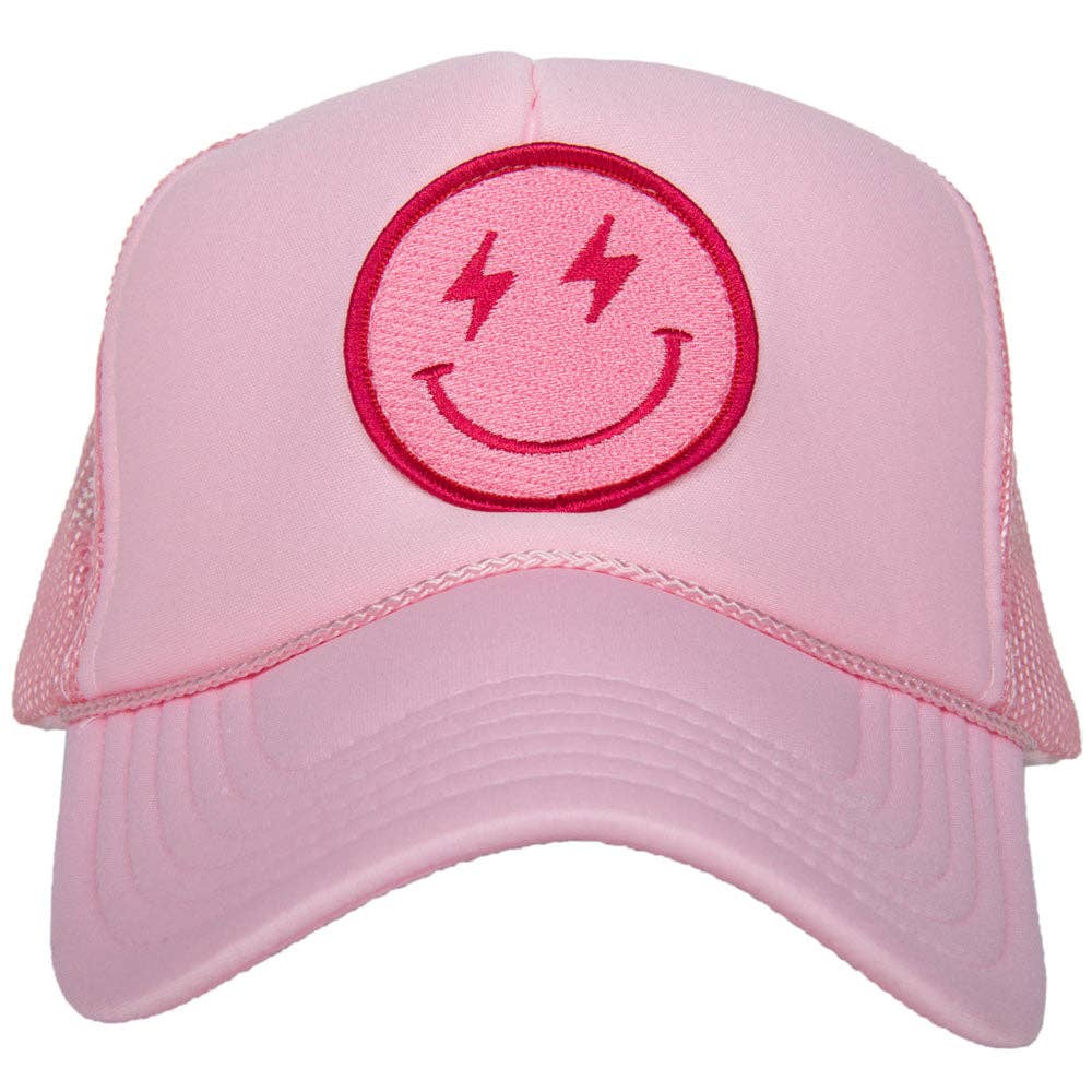 Hot Pink Lightning Happy Face Tween/Adult Trucker Hat