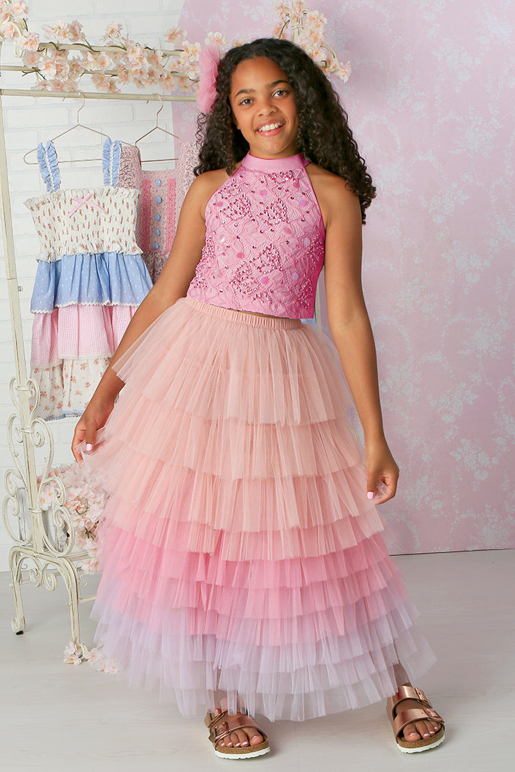 Ooh! La, La! Couture Gigi Halter Top Skirt Set-Pink Ombre
