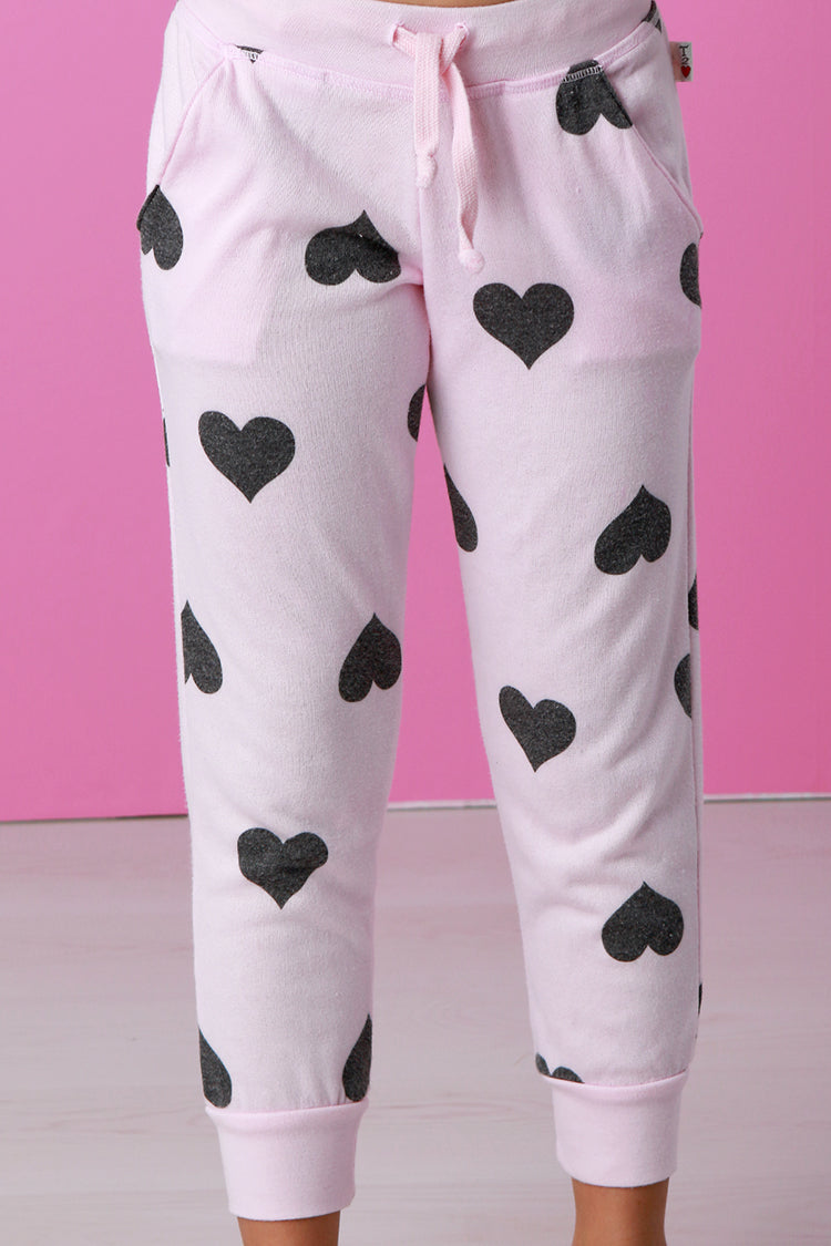 T2Love Candy Pink Heart Print Joggers
