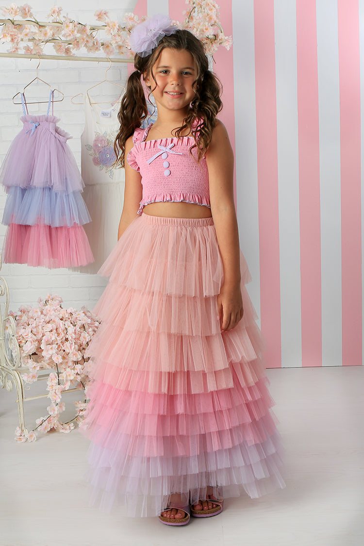 Ooh! La, La! Couture Gigi Ruffle Top Skirt Set-Pink Ombre