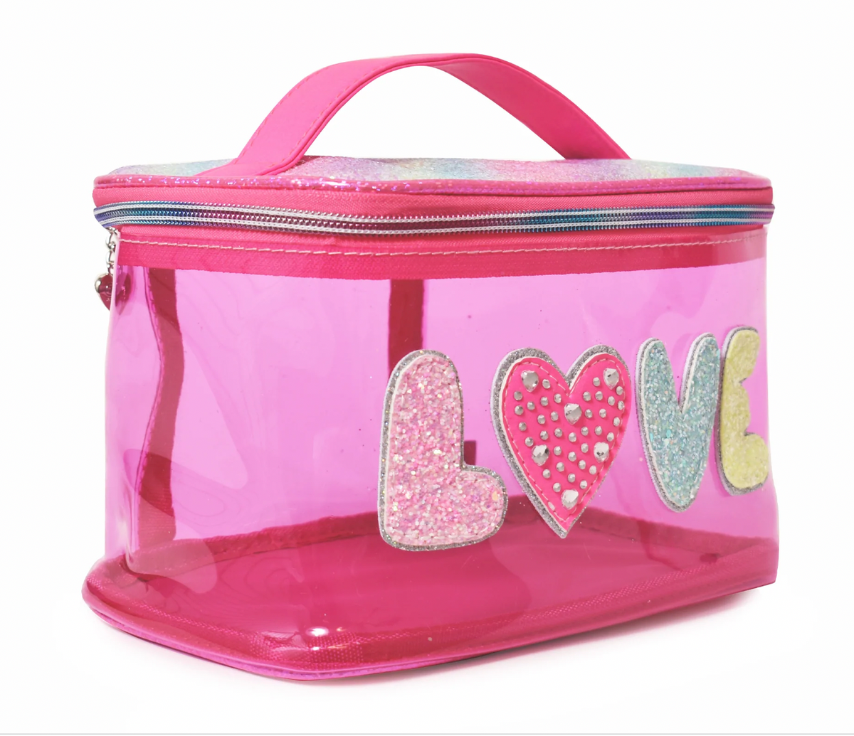 Glam Embroidered Letter Train Case - Hot Pink Love