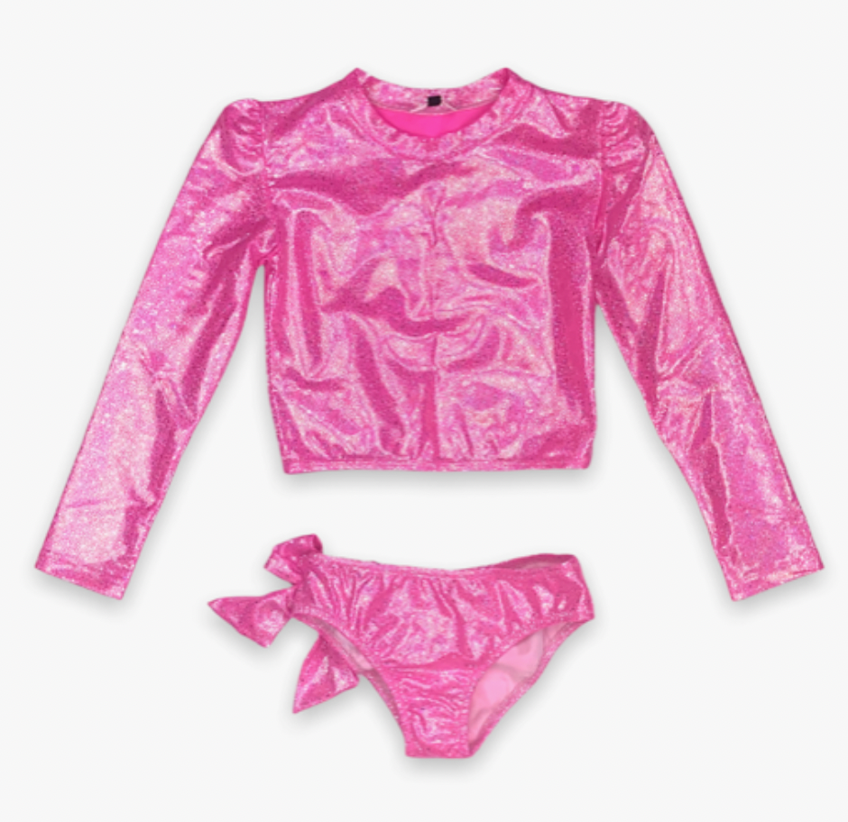 Piccoli Principi Martinique Glitter Neon Pink Rashguard Swimsuit