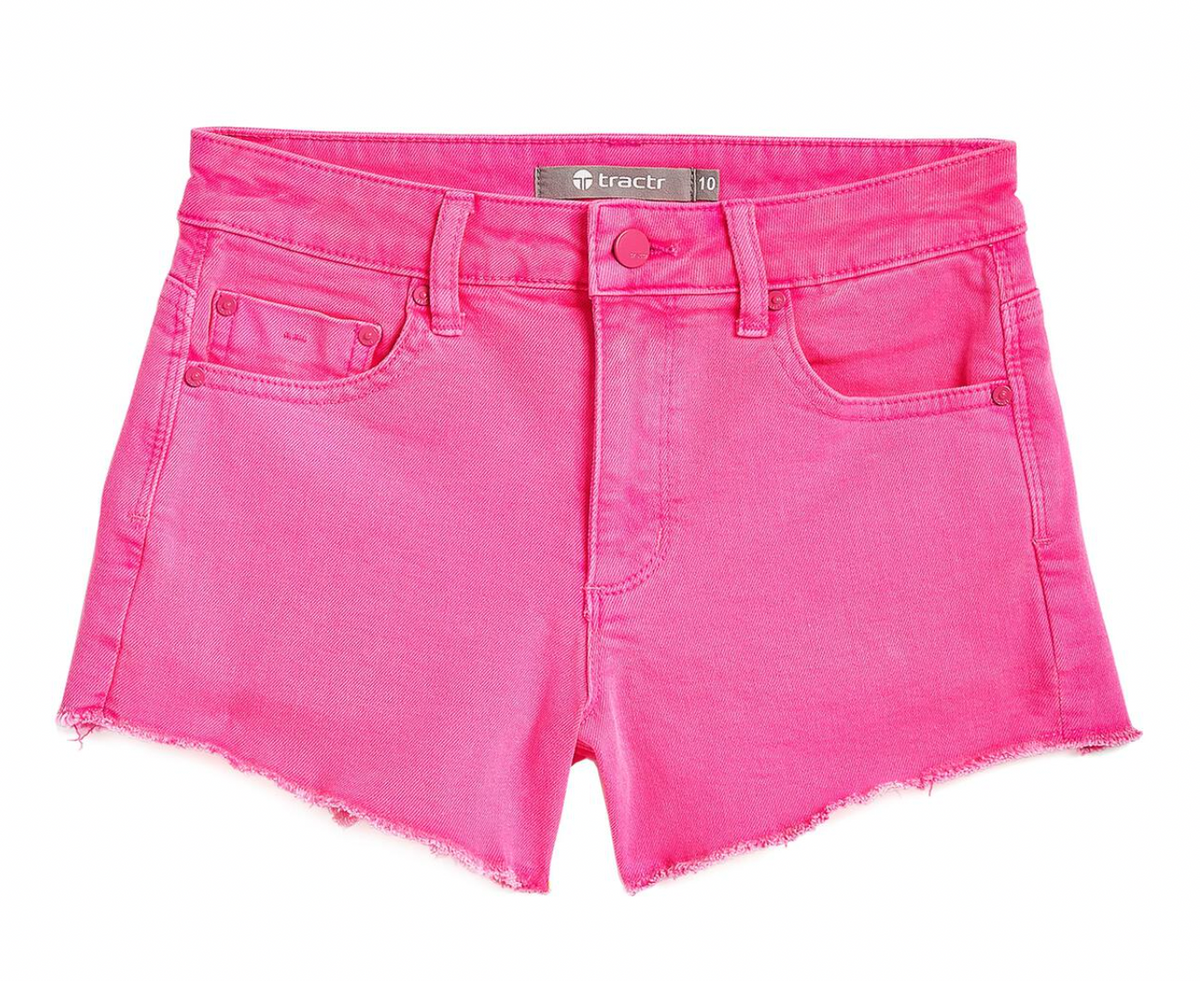 Tractr Jeans Brittany Fray Hem Stretch Denim Short - Neon Pink