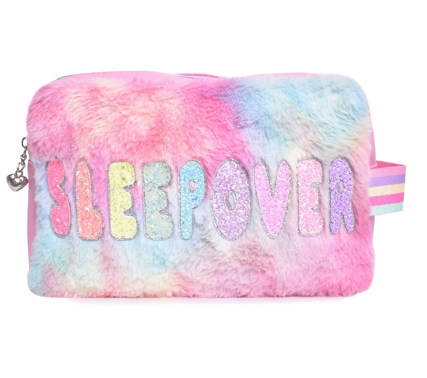 Glam Embroidered Letter Pouch - Faux Fur Sleepover