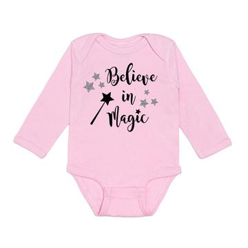 Baby girls bodysuit in pink with " Believe In Magic " Graphic 