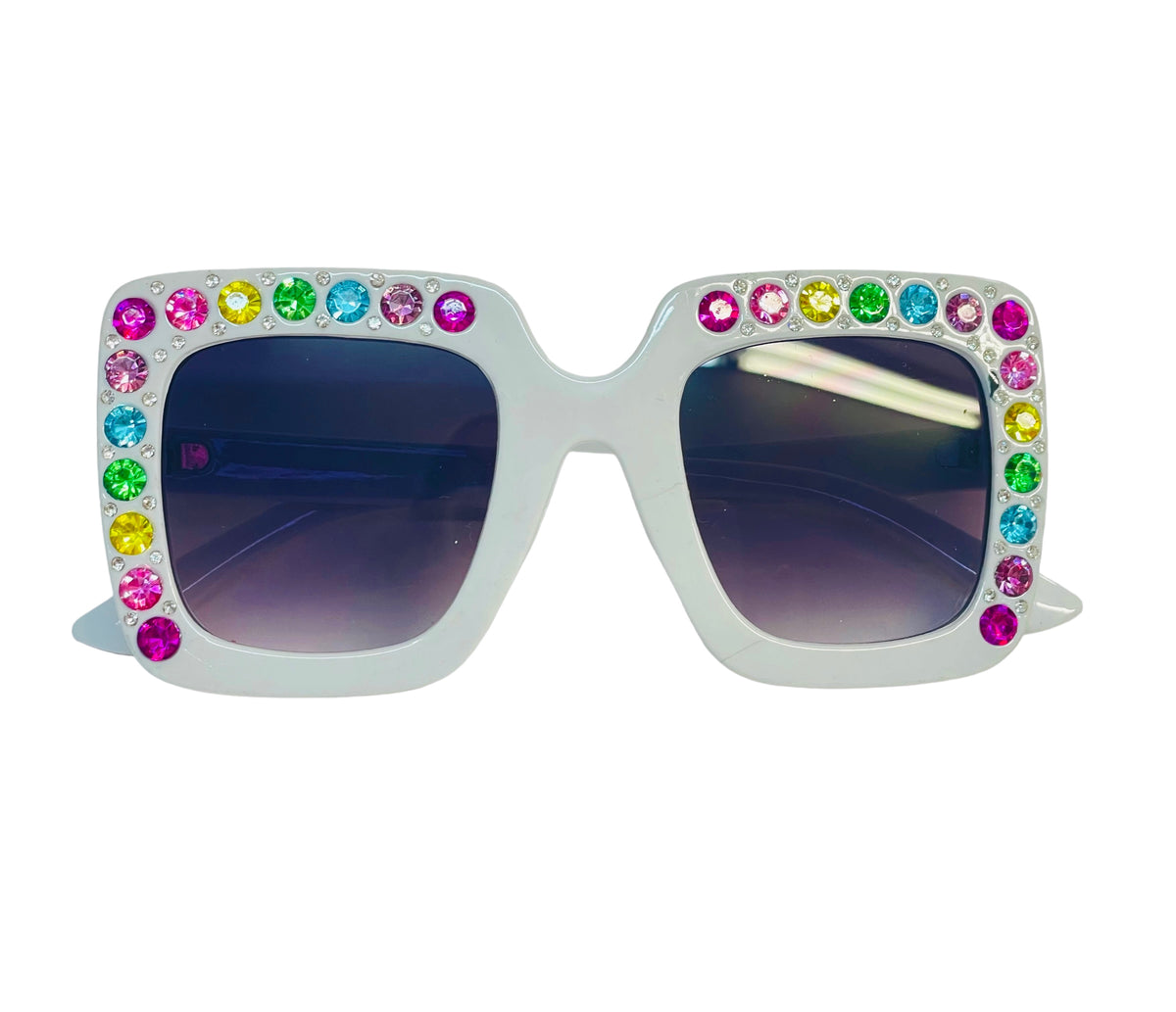 Bari Lynn Crystal Elton Sunglasses- White Rainbow